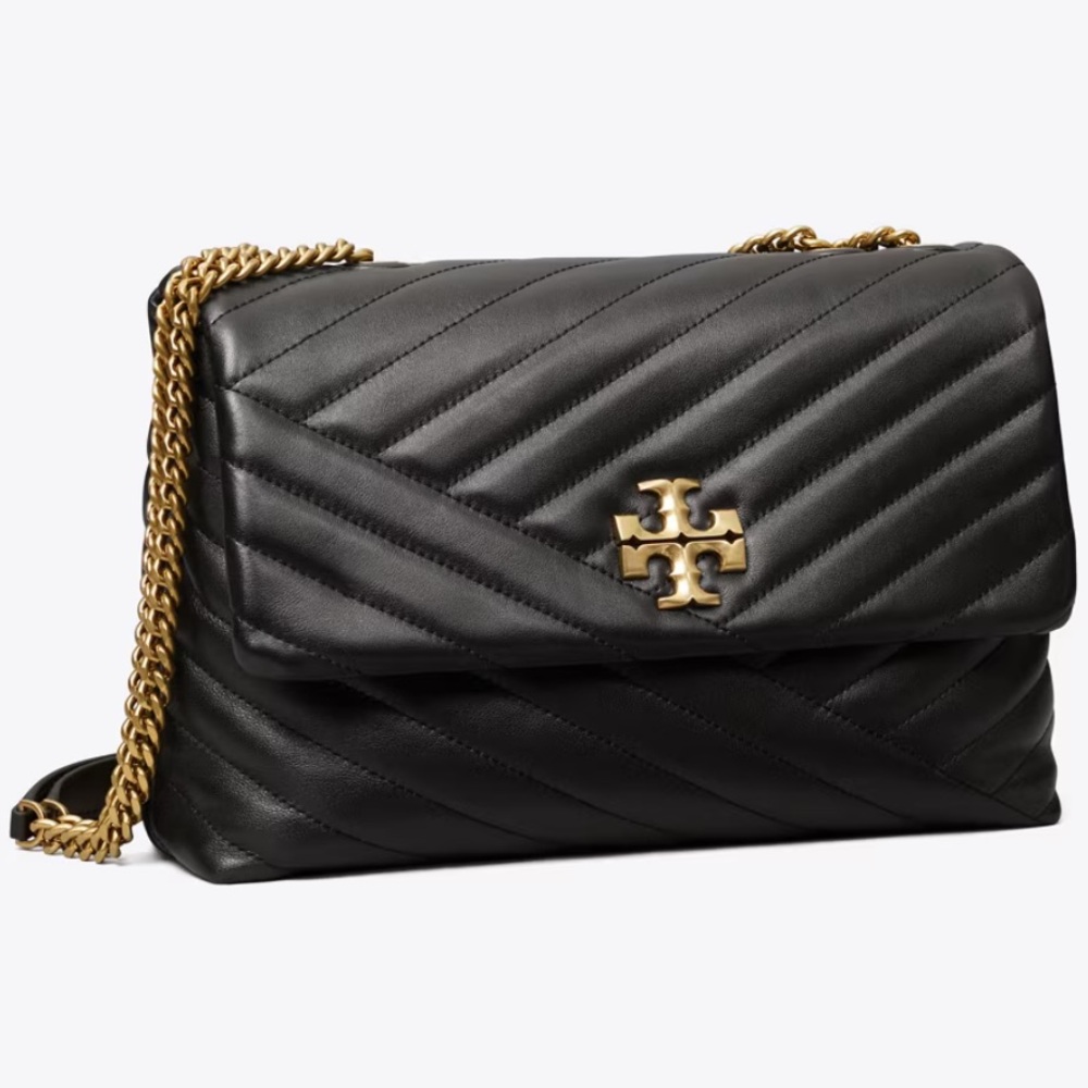 Tory Burch Black Quilted Shoulder Bag with Gold Chain KIRA CHEVRON SHOULDER BAG
